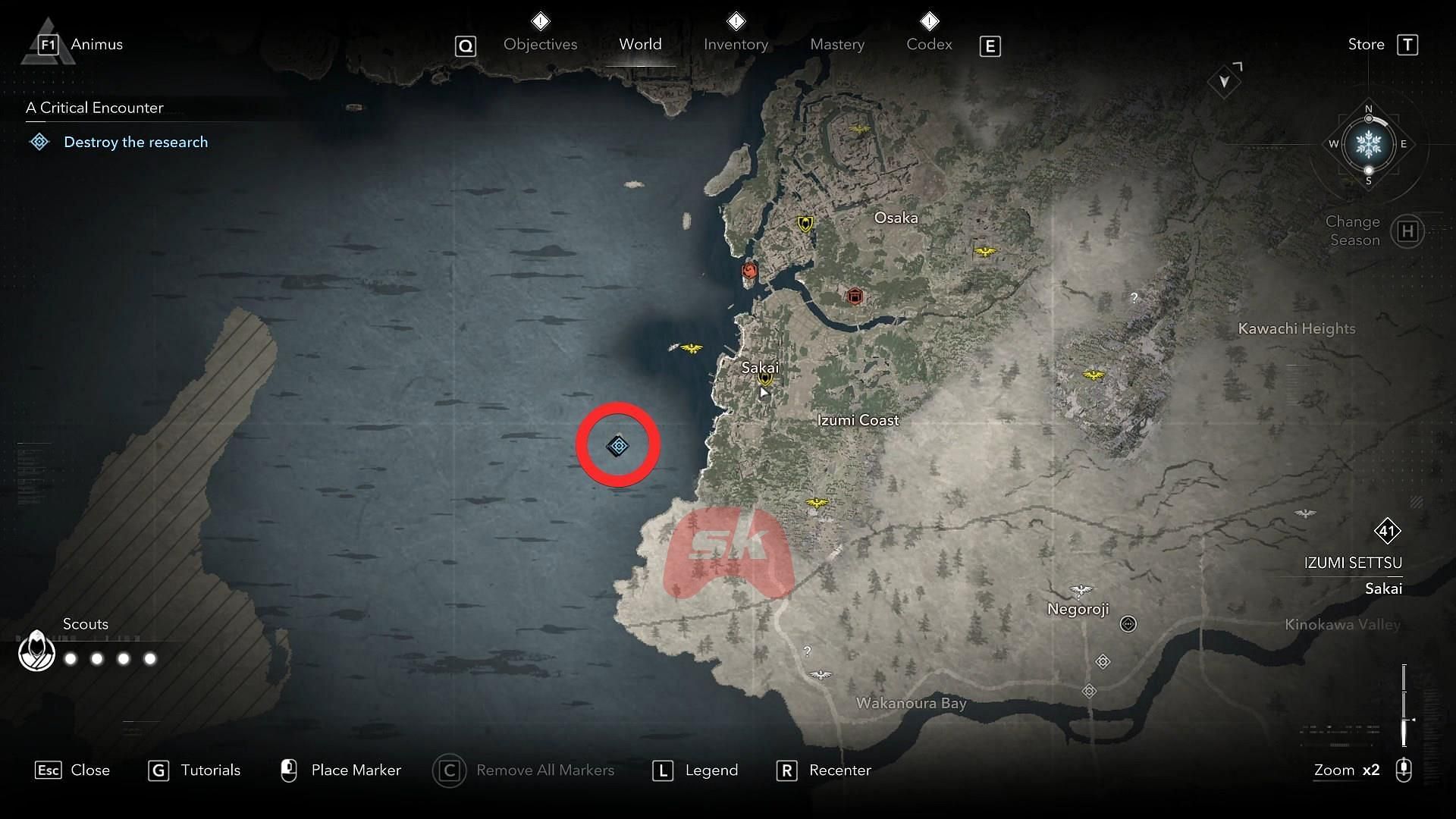 The ship's location on the map (Image via Sportskeeda Gaming // Ubisoft)